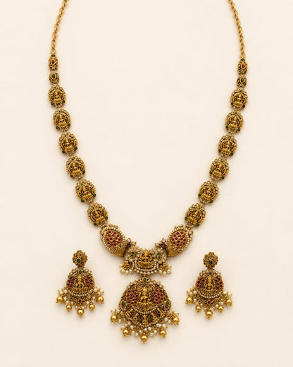 FeelOri ruby and emerald necklace set with matching earrings for sarees and festive styling