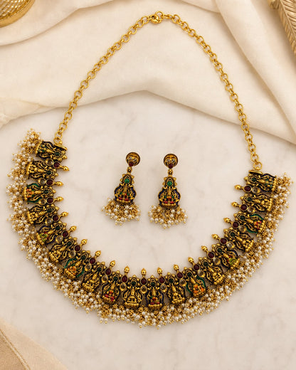FeelOri ruby and emerald necklace set with matching earrings for sarees and festive styling