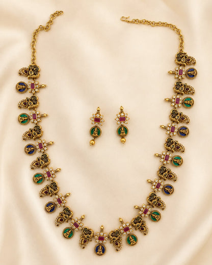 FeelOri ruby and emerald necklace set with matching earrings for sarees and festive styling