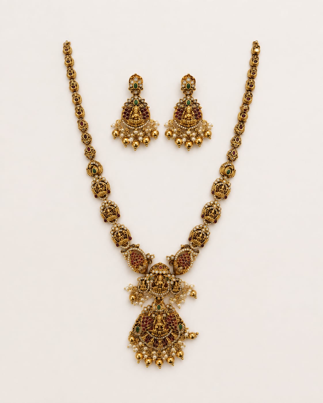 FeelOri ruby and emerald necklace set with matching earrings for sarees and festive styling