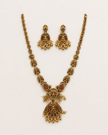 FeelOri ruby and emerald necklace set with matching earrings for sarees and festive styling