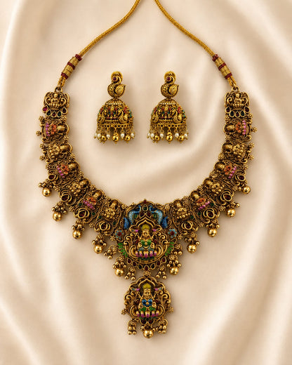 FeelOri ruby and emerald necklace set with matching earrings for sarees and festive styling