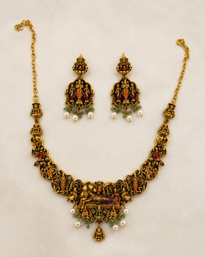 FeelOri ruby and emerald necklace set with matching earrings for sarees and festive styling