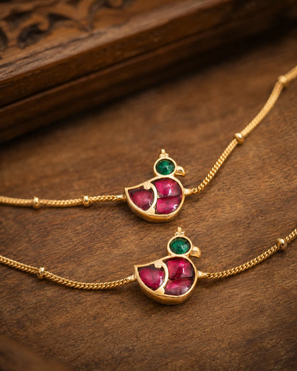 FeelOri ruby floral jadau kundan payal anklets listed as a pair of anklets styled with saree fabric