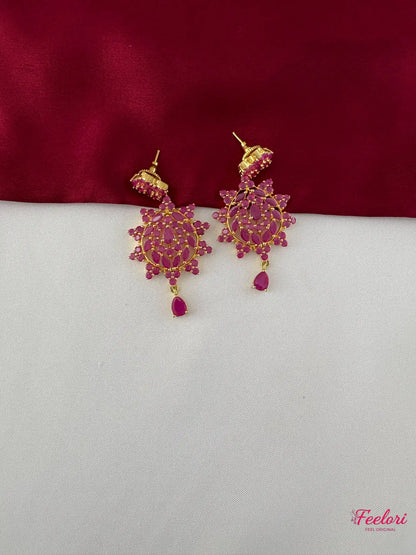 FeelOri Gold Plated Festive Petal Ruby-Tone Necklace Set - Handcrafted Elegance - FeelOri Indian fashion jewellery view 3