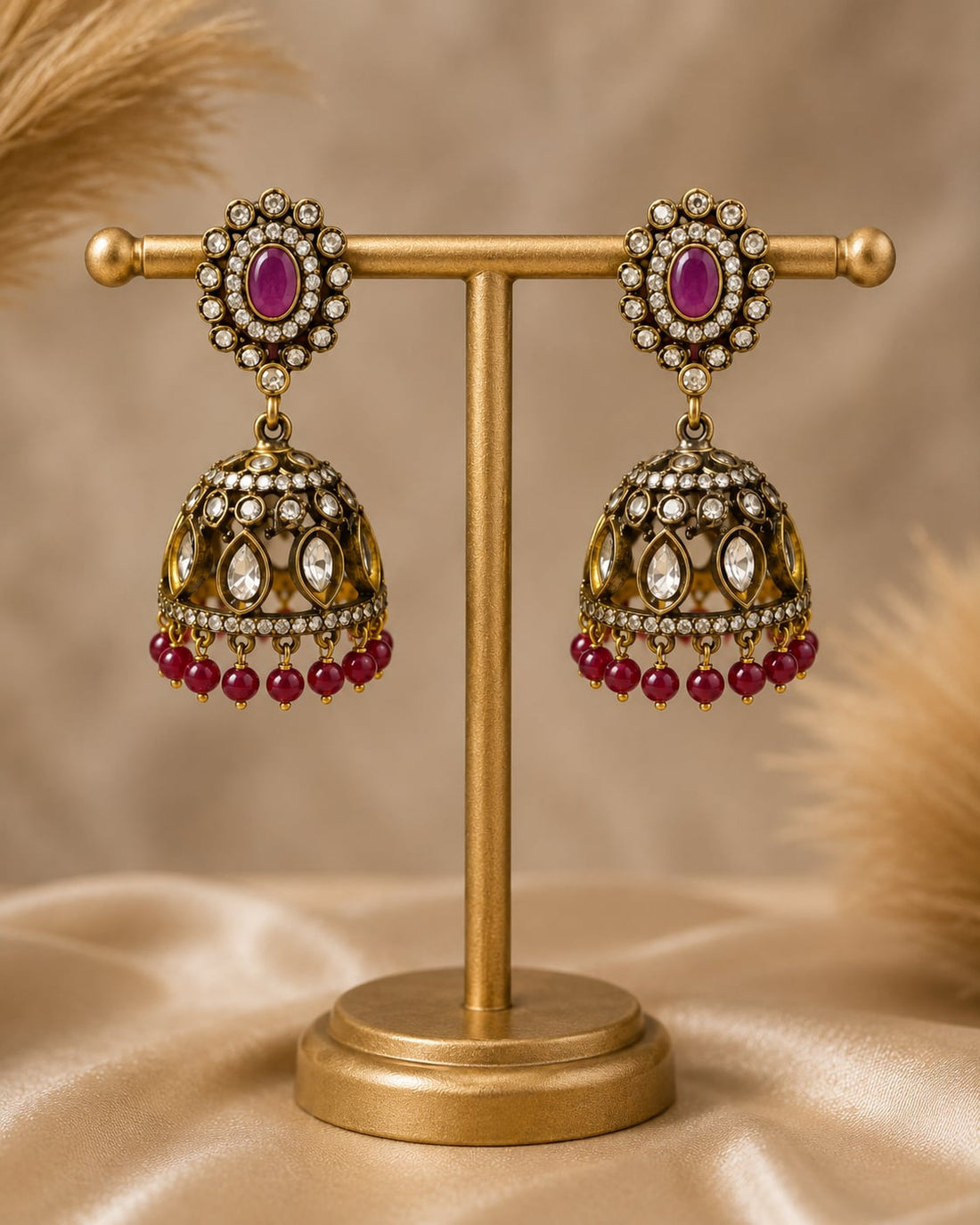 FeelOri ruby jhumka earrings for sarees, kurtas, and festive styling