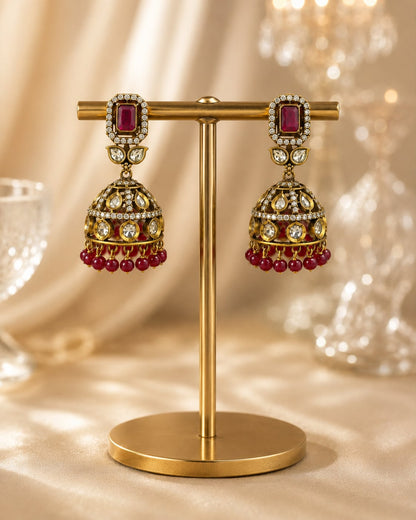 FeelOri ruby jhumka earrings for sarees, kurtas, and festive styling