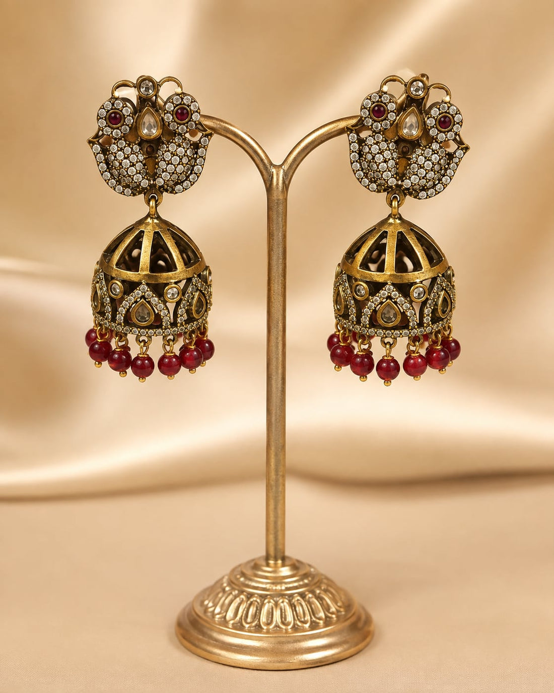 FeelOri ruby jhumka earrings for sarees, kurtas, and festive styling
