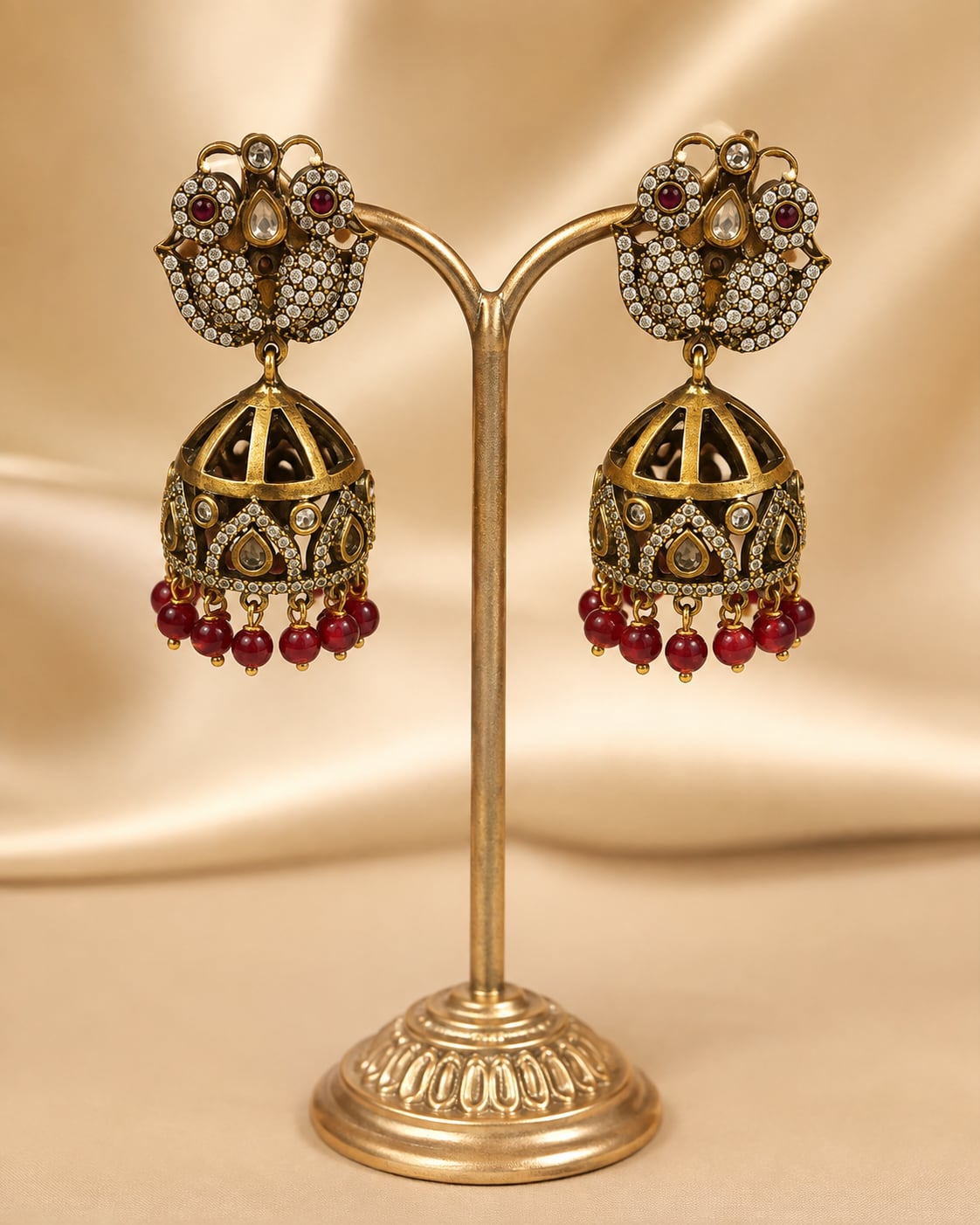 FeelOri ruby jhumka earrings for sarees, kurtas, and festive styling