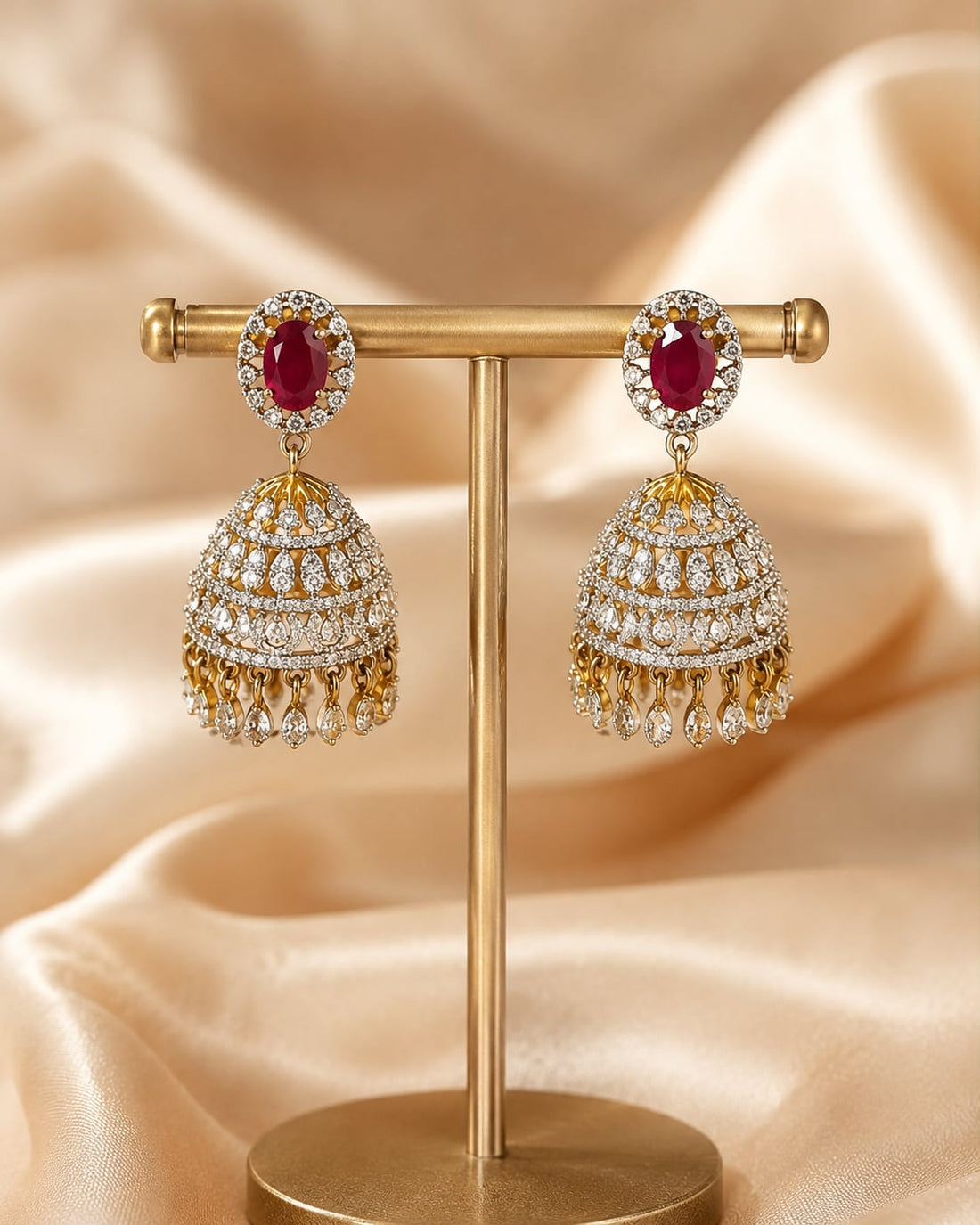 FeelOri ruby jhumka earrings for sarees, kurtas, and festive styling