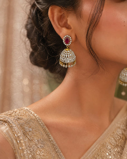 FeelOri ruby jhumka earrings styled with Indian occasion wear