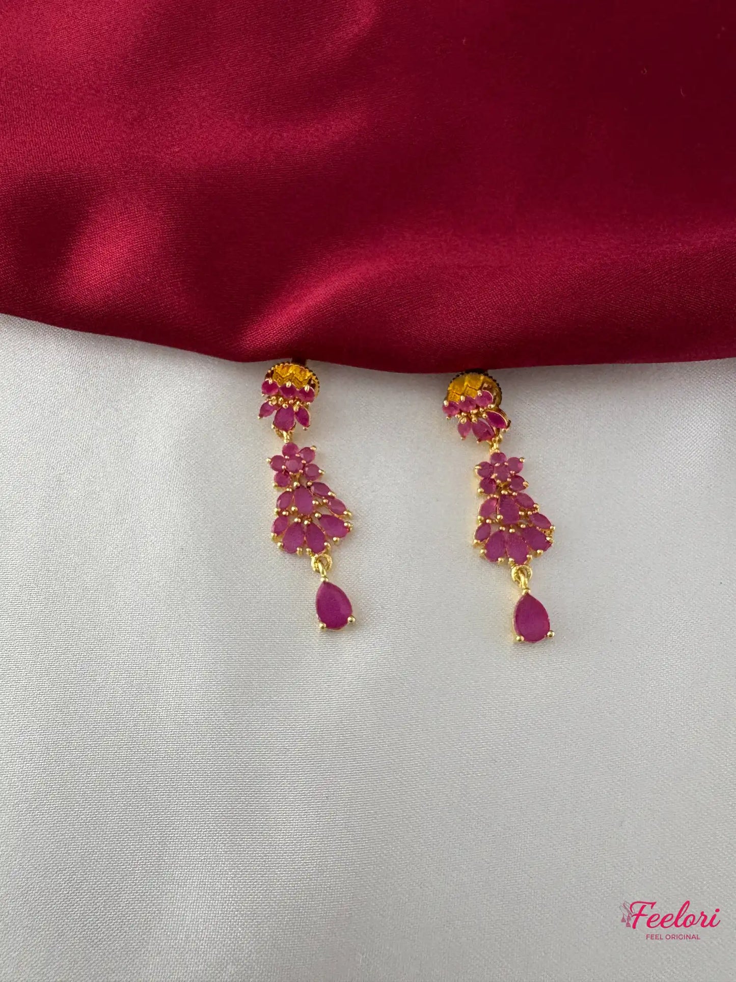 FeelOri Gold Plated Ruby-Tone Marquise Petal Jewelry Set - Festive Elegance - FeelOri Indian fashion jewellery view 3