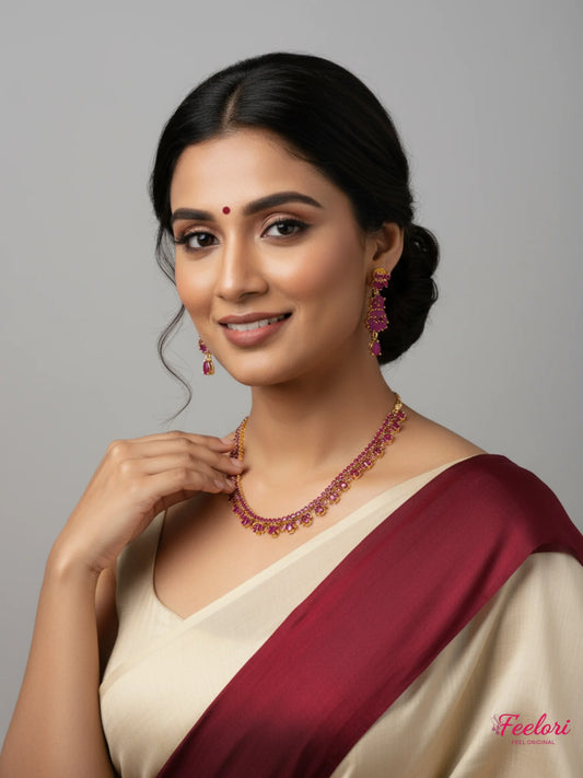 FeelOri Gold Plated Ruby Marquise Petal Jewelry Set - Festive Elegance - Ruby Red - Lifestyle