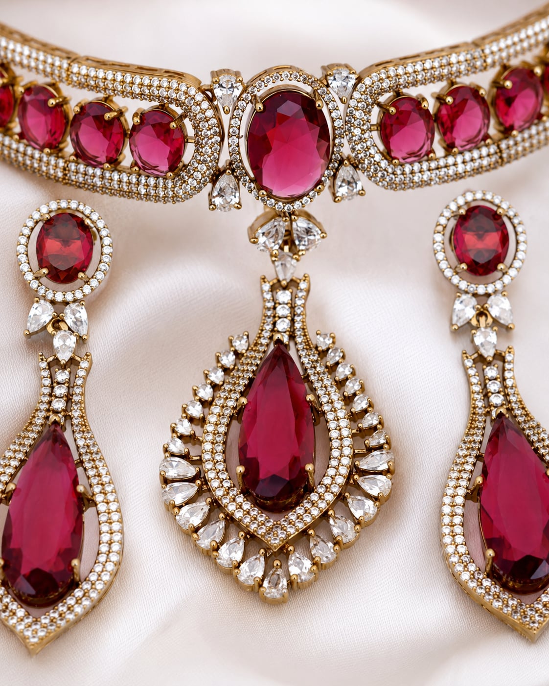 FeelOri ruby-tone choker necklace pendant and gold-polished detail