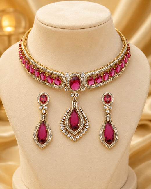 FeelOri ruby-tone choker necklace on jewellery display