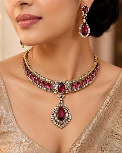 FeelOri ruby-tone choker necklace styled with Indian occasion wear