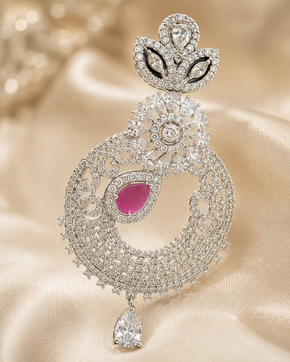 FeelOri Pink Accent Silver Rhodium CZ Paisley Drop Earrings - construction detail