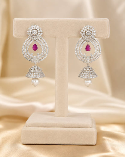 FeelOri Pink Paisley Silver Rhodium CZ Drop Earrings - display view