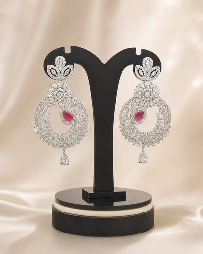 FeelOri Pink Accent Silver Rhodium CZ Paisley Drop Earrings - main catalogue view