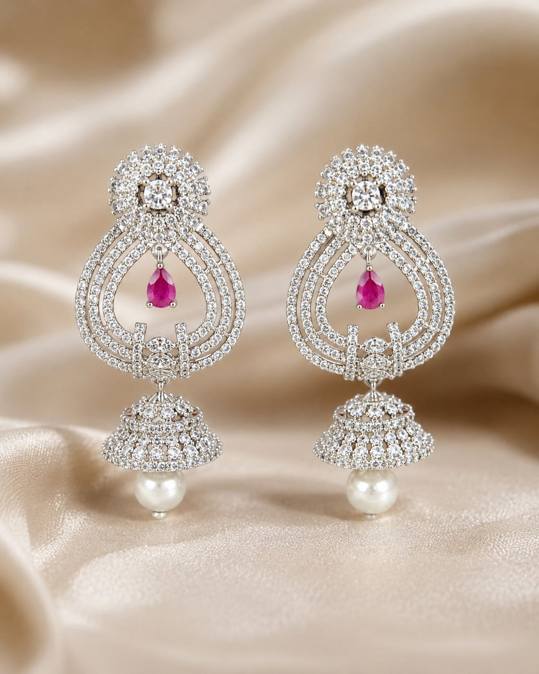 FeelOri Pink Paisley Silver Rhodium CZ Drop Earrings - main catalogue view