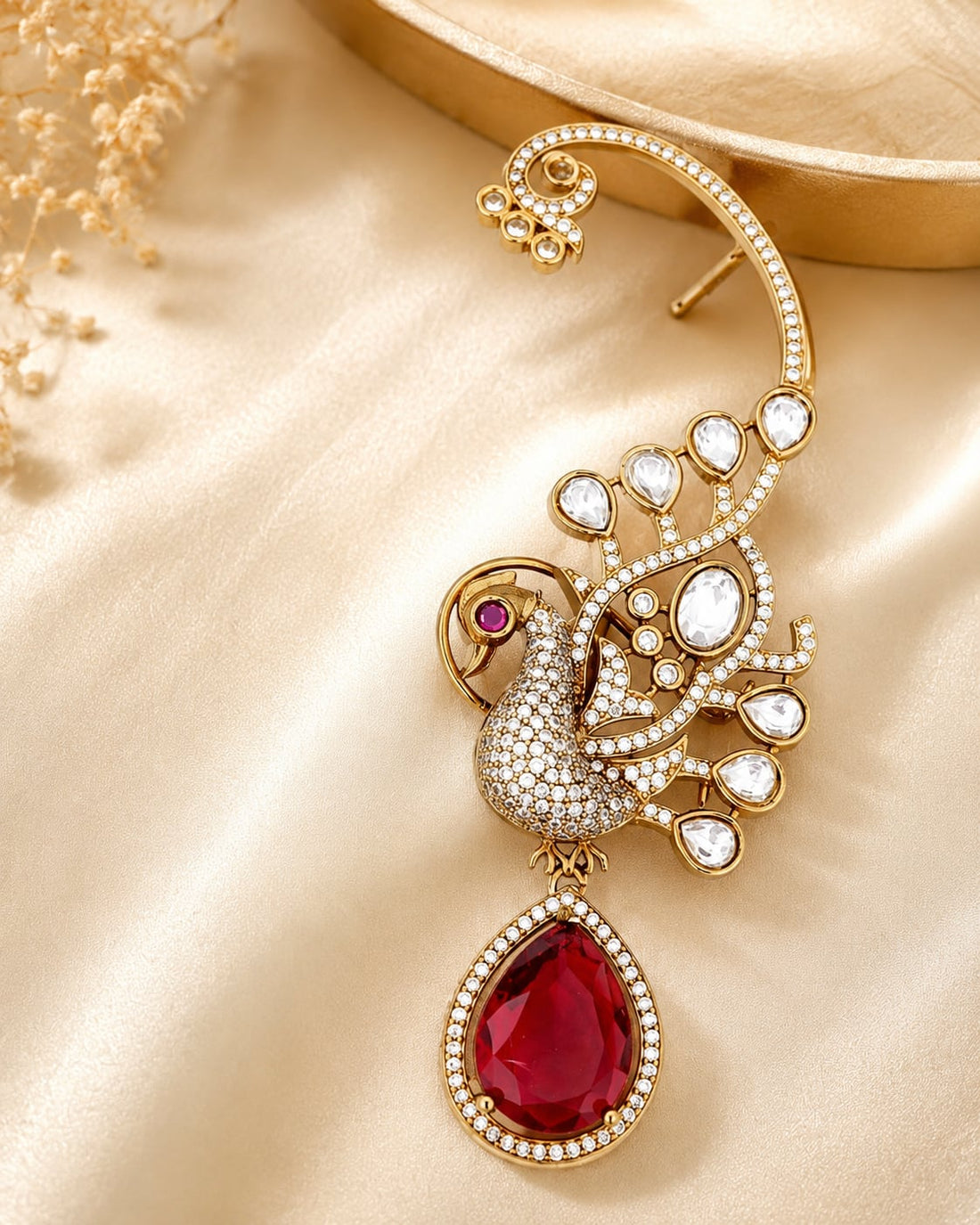 FeelOri ruby-tone matti ear chains stone setting, ear-chain or earring construction, and gold-polished detail