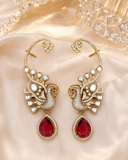 FeelOri ruby-tone matti ear chains for sarees, kurtas, and festive styling