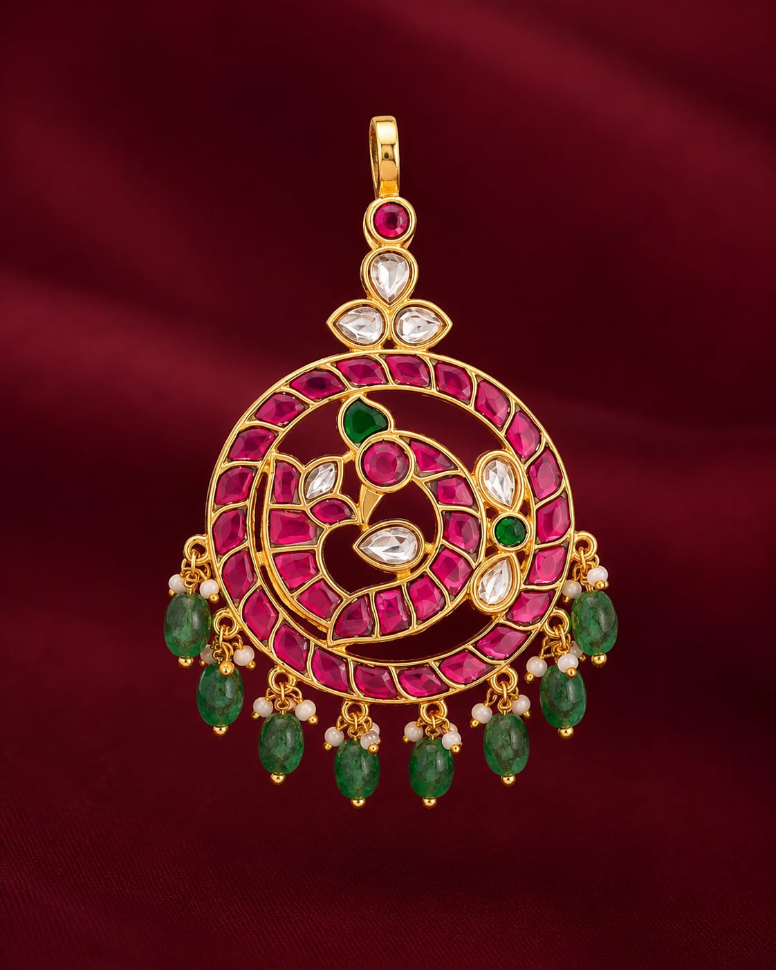 FeelOri spiral floral round jadau kundan pendant included as pendant only for Indian festive pendant styling