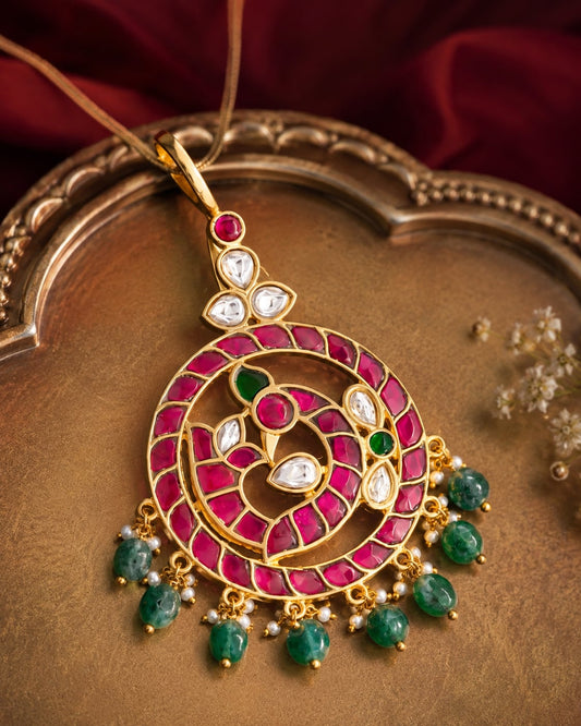 FeelOri jadau kundan Mayur Pathakam Peacock Pendant - main product view