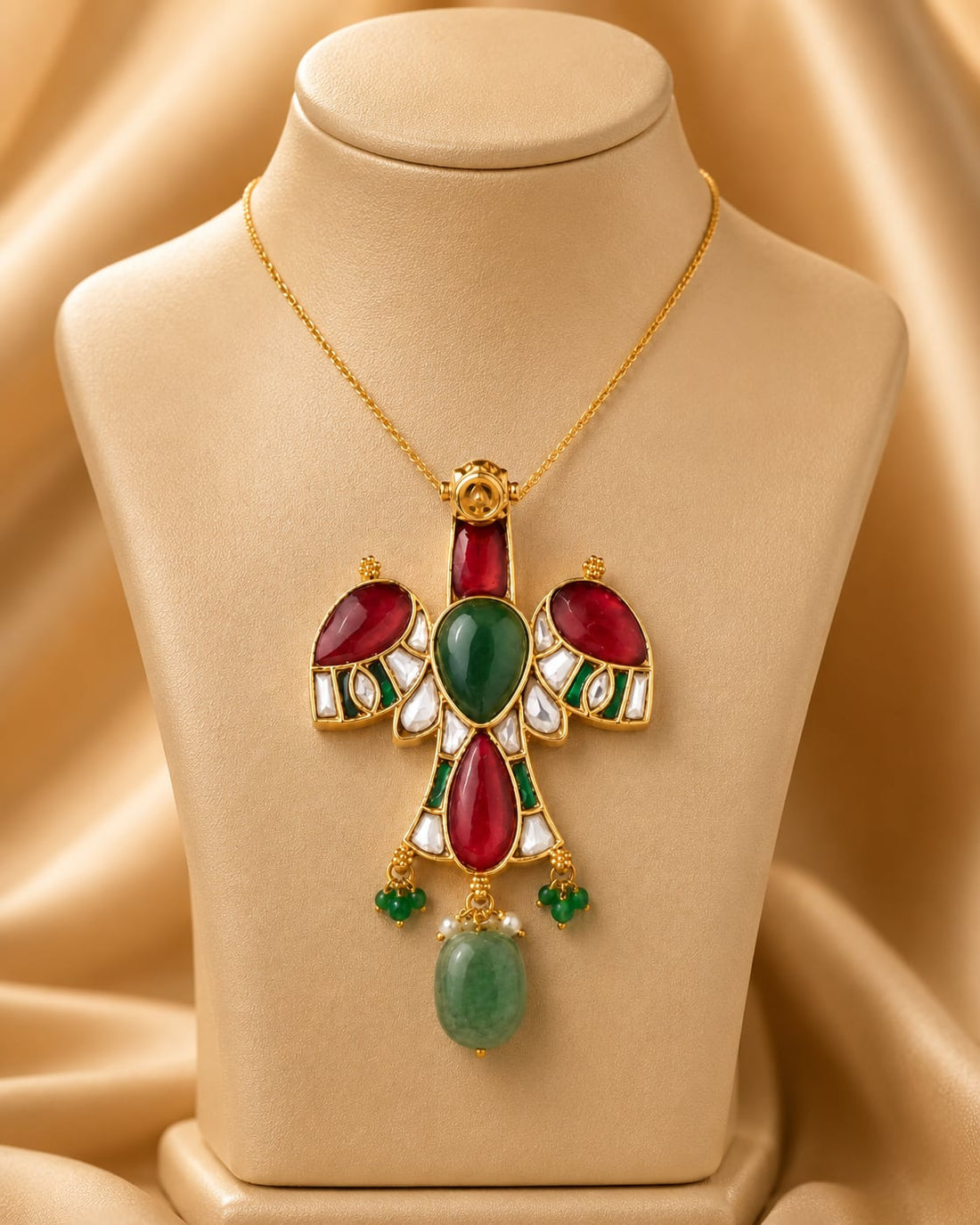 FeelOri teardrop floral jadau kundan pendant set listed as pendant set close-up of kundan stones and jadau work