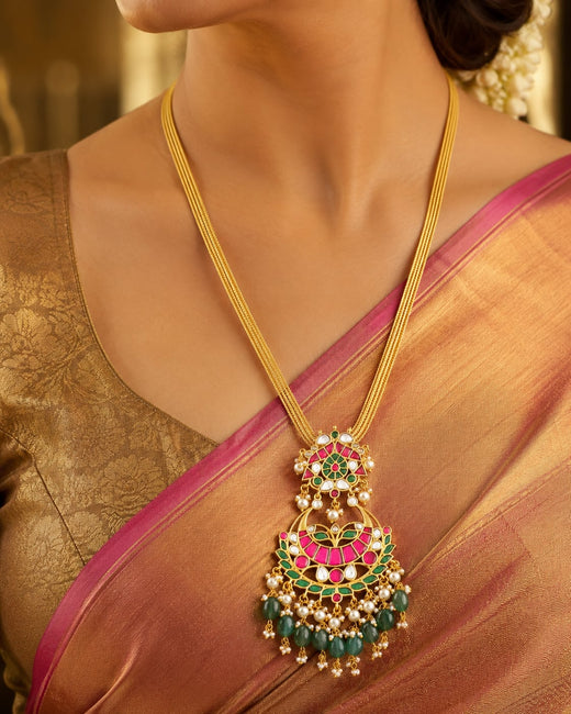 FeelOri tiered floral jadau kundan pendant set listed as pendant set on jewellery display
