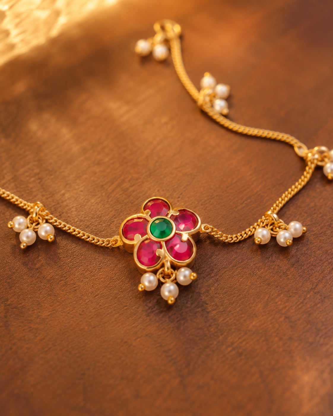 FeelOri traditional floral station jadau kundan payal anklets listed as a pair of anklets close-up of chain, kundan stones and jadau work