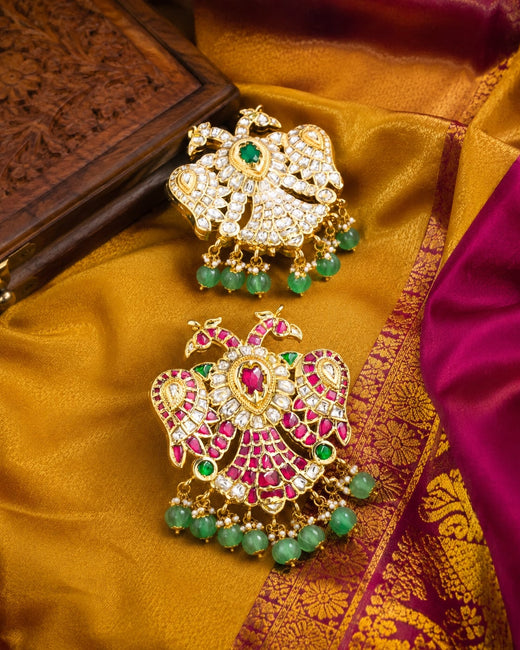 FeelOri jadau kundan Double-Sided Gandaberunda Reversible Pendant - main product view