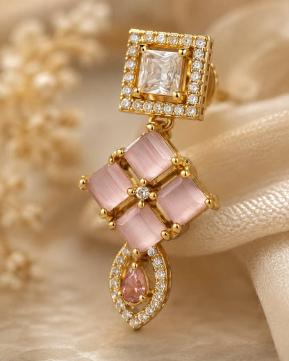 FeelOri white AD/CZ earrings stone setting, ear-chain or earring construction, and gold-polished finish detail