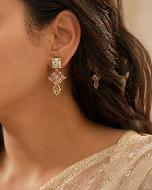 FeelOri white AD/CZ earrings styled with Indian occasion wear