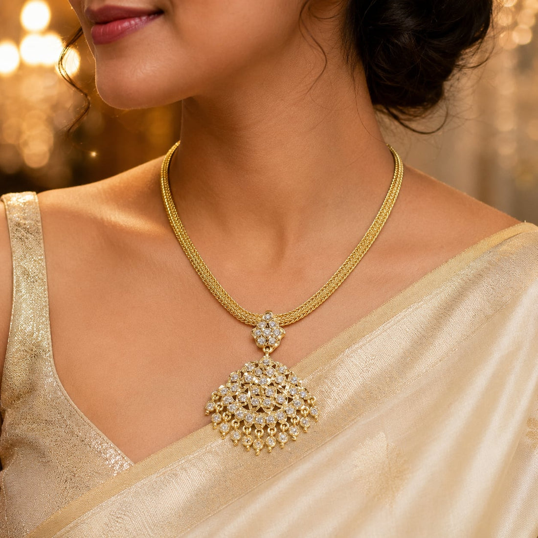 FeelOri white AD/CZ necklace for sarees and festive styling