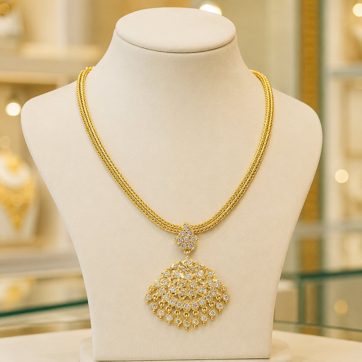 FeelOri white AD/CZ necklace styled with Indian occasion wear