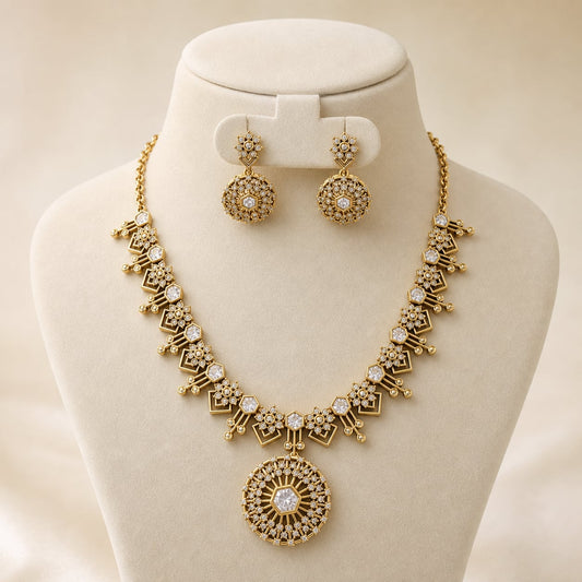 FeelOri white AD/CZ necklace set on jewellery display