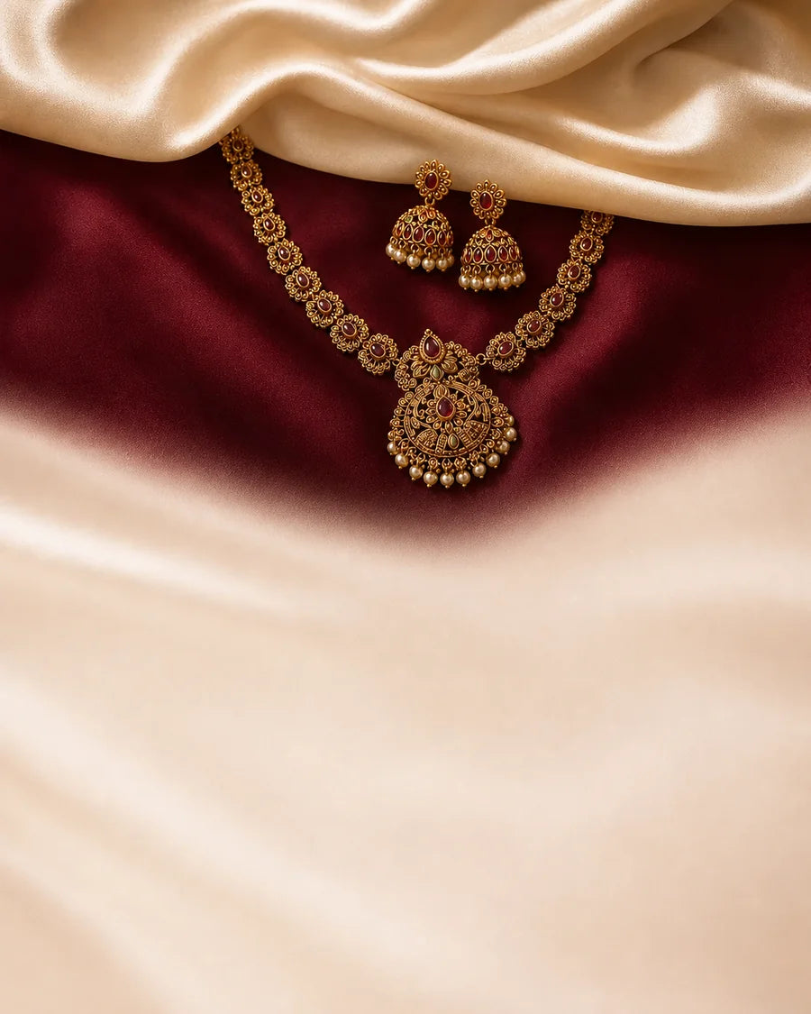 FeelOri Chand Motif Jadau Kundan choker necklace on ivory organza